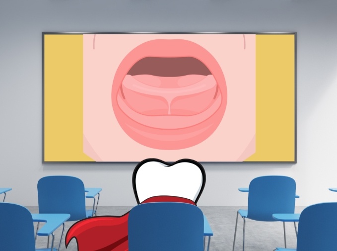 Animated smile showing lip and tongue tie symptoms