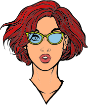 Animated woman with short red hair