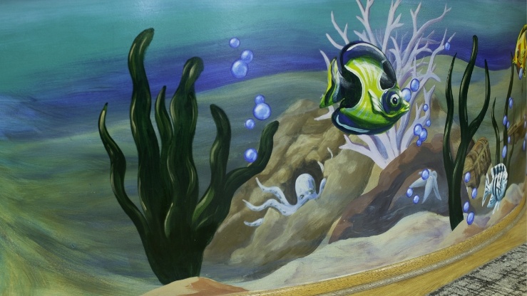 Closeup of underwater painting in dental office