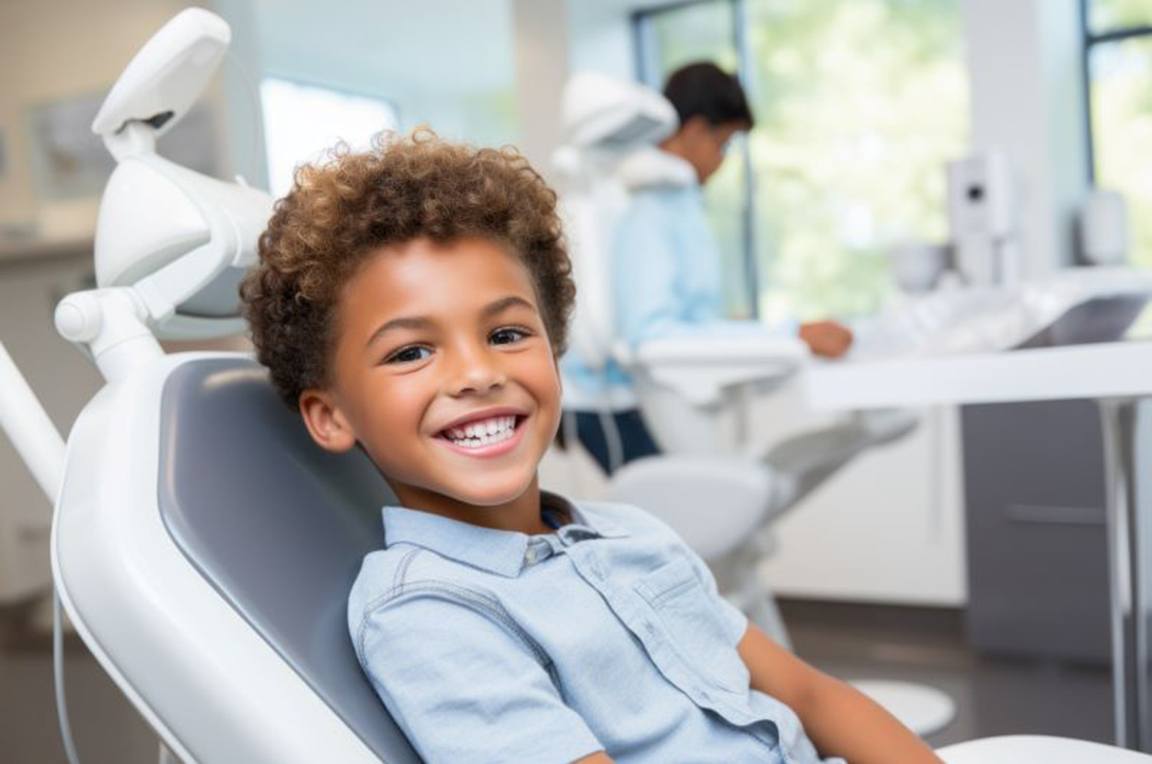 Happy little boy in dental treatment chair